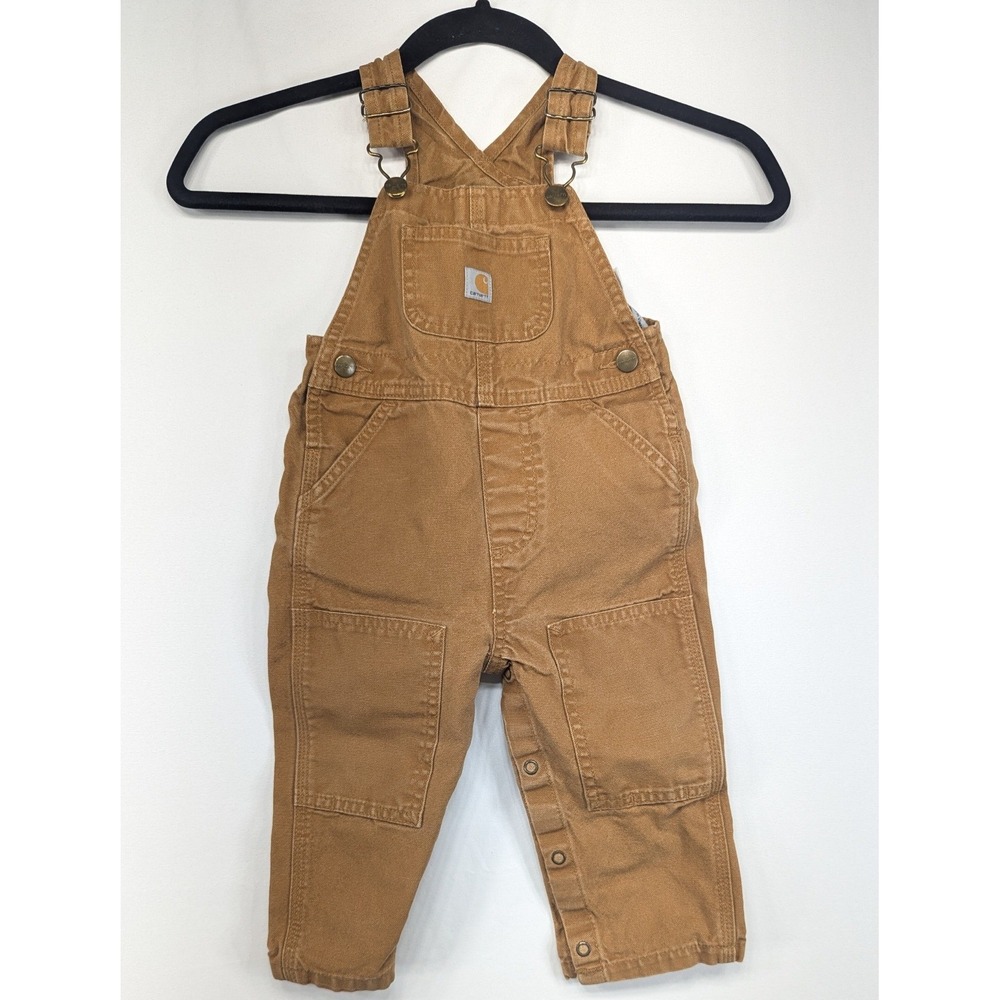 Carhartt Toddler 18M Brown Duck Canvas Bib Overalls Double Knee Workwear Snap